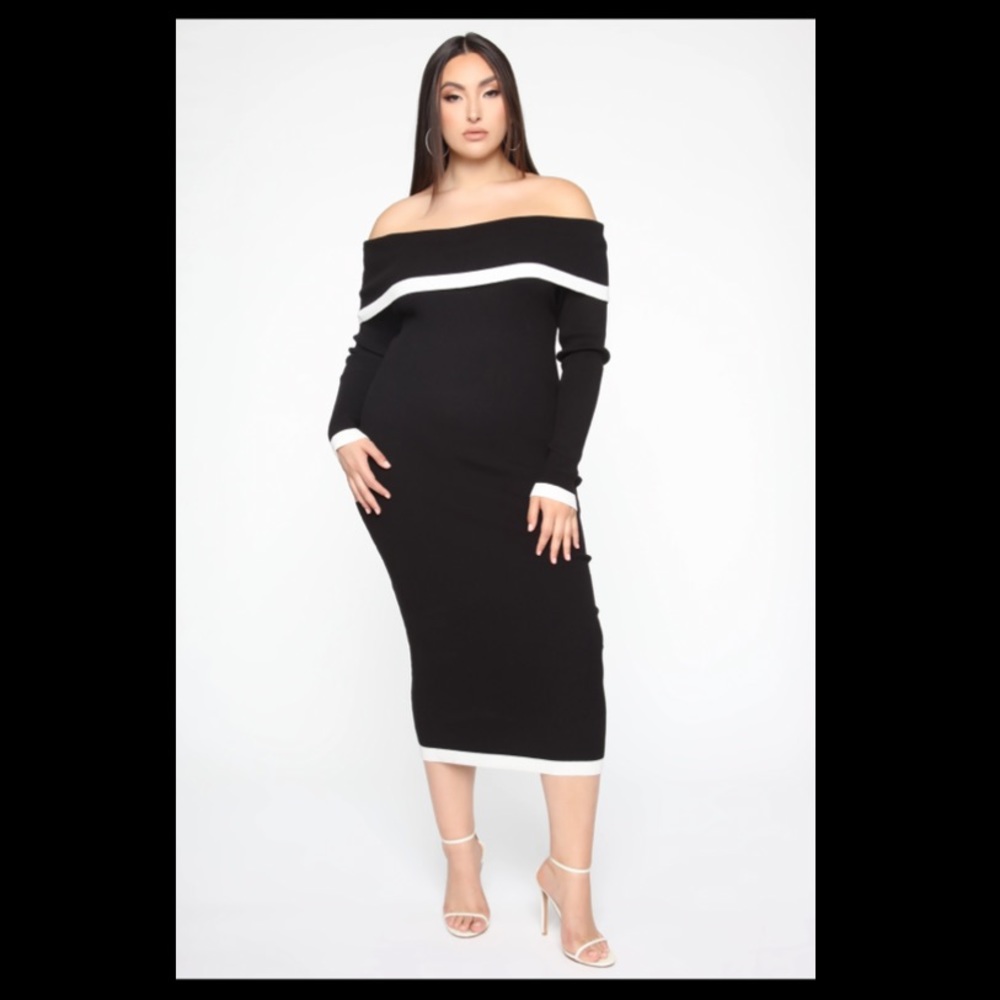 Fashion Nova 1X stretchy Black dress